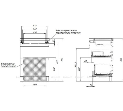 Тумба под раковину Aquanet Нота New 58 напольная 2 ящика белый глянец 00344141