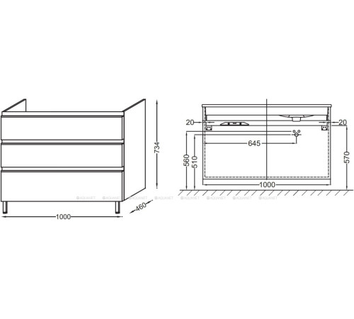 Тумба под раковину Jacob Delafon Vox 1000x460x734 мм 3 ящика Белый EB2045-RA-N18