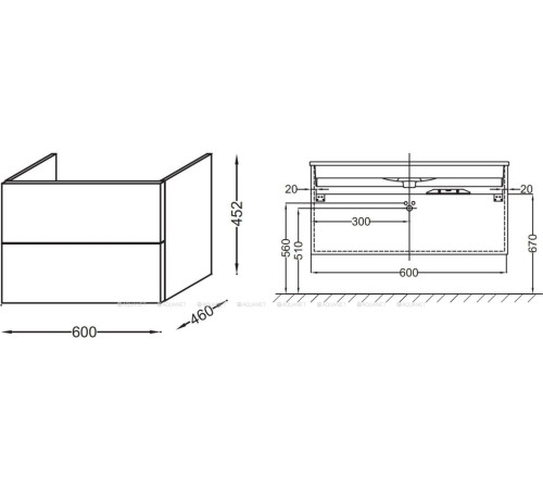 Тумба под раковину Jacob Delafon Vox 600x460x452 мм пепельный глянец EB2080-R2-G1G