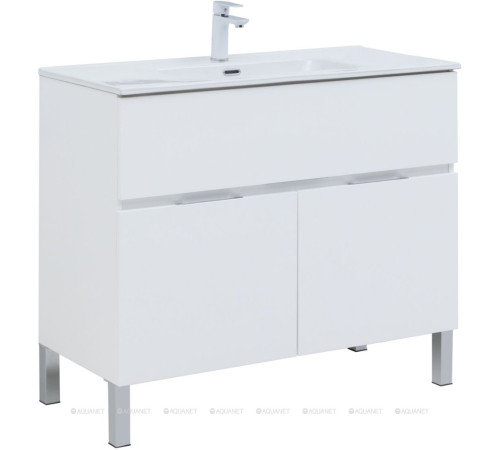 Тумба с раковиной Aquanet Алвита new 100 напольная 1 ящик 2 двери белый матовый 00274185