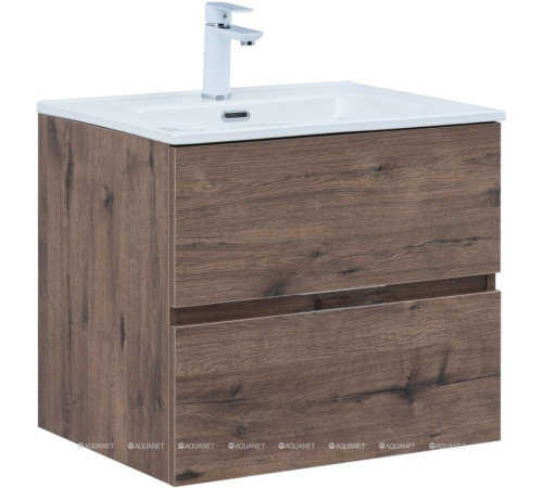 Тумба с раковиной Aquanet Алвита new 60 2 ящика дуб веллингтон табак 00335685
