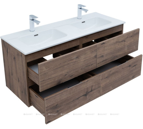Тумба с раковиной Aquanet Алвита new 60 2 ящика дуб веллингтон табак 00335685