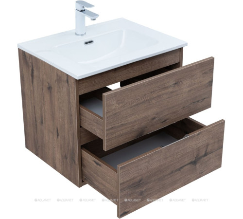 Тумба с раковиной Aquanet Алвита new 60 2 ящика дуб веллингтон табак 00335685