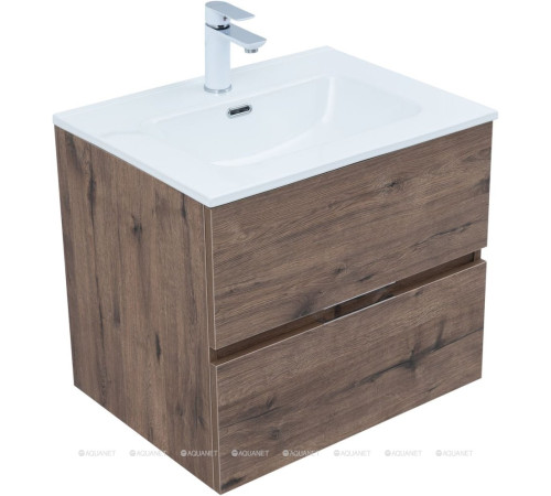 Тумба с раковиной Aquanet Алвита new 60 2 ящика дуб веллингтон табак 00335685