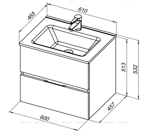 Тумба с раковиной Aquanet Алвита new 60 2 ящика дуб веллингтон табак 00335685