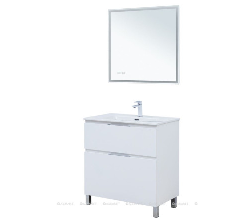 Тумба с раковиной Aquanet Алвита new 80 (Flat) напольная 2 ящика белый матовый 00345679