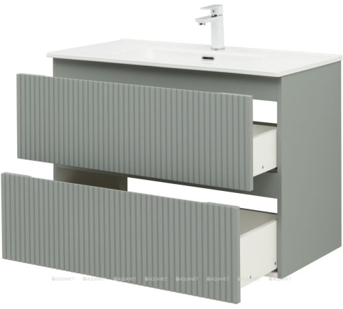 Тумба с раковиной Aquanet Джейн 90 мисти грин раковина Flat 00332533