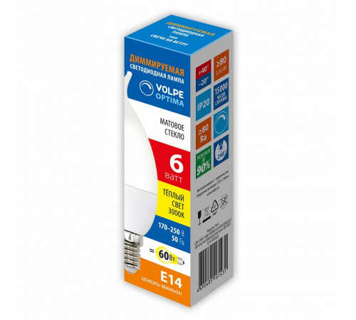 Лампа светодиодная Volpe OPTIMA DIM E14 6Вт 3000K UL-00009223