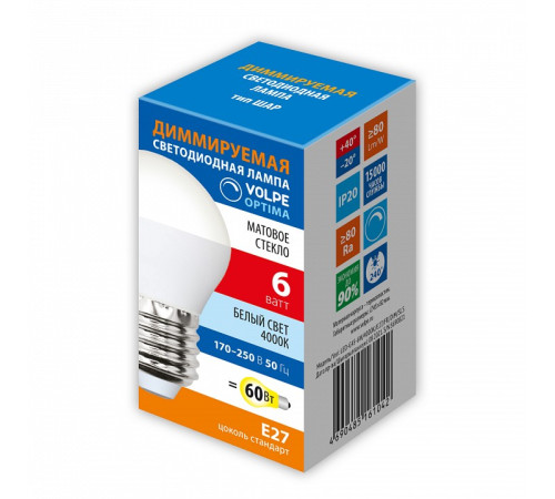 Лампа светодиодная Volpe OPTIMA DIM E27 6Вт 4000K UL-00009228