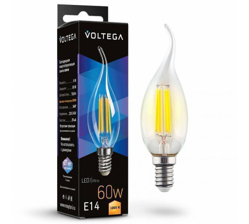 Лампа светодиодная Voltega Candle wind 6W E14 6Вт 3000K 7209