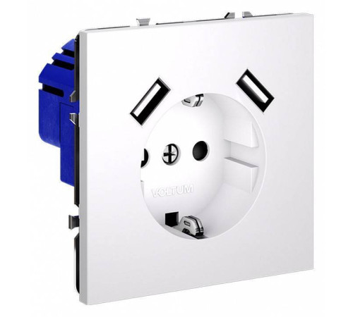 Розетка с заземлением и со шторкой и 2хUSB type A, без рамки Voltum S70 VLS040402
