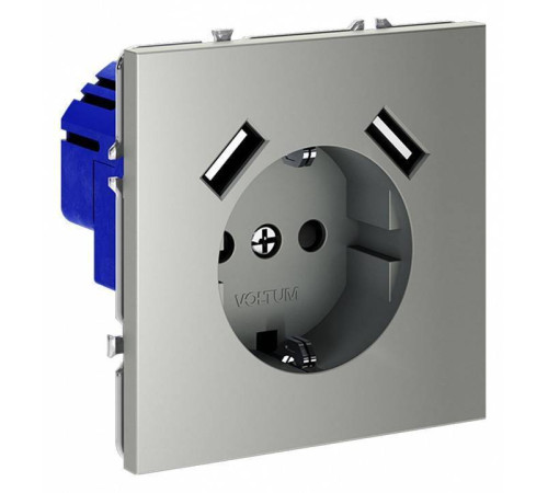 Розетка с заземлением и со шторкой и 2хUSB type A, без рамки Voltum S70 VLS040405
