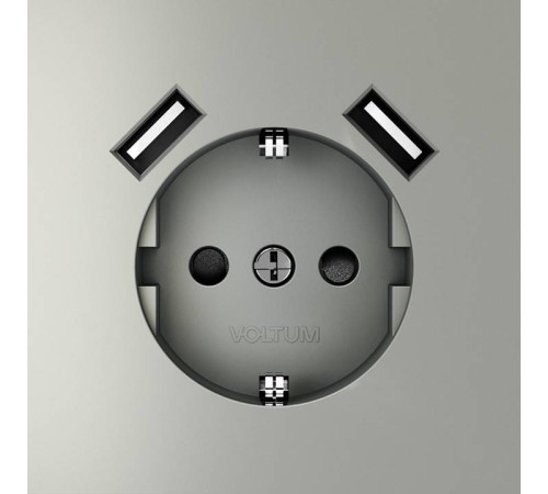 Розетка с заземлением и со шторкой и 2хUSB type A, без рамки Voltum S70 VLS040405