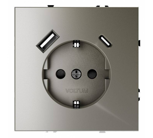 Розетка с заземлением, шторками и 2xUSB Type-A/C Voltum S70 VLS040504