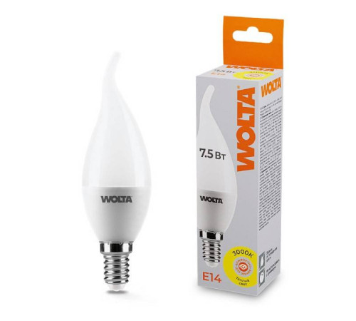 Лампа светодиодная Wolta E14 7.5Вт 3000K 25YCD7.5E14