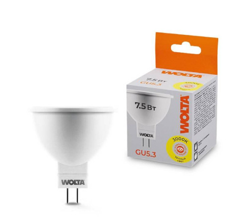 Лампа светодиодная Wolta GU5.3 7.5Вт 3000K 25YMR16-220-7.5GU5.3