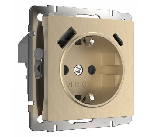 Розетка с заземлением и с шторками и USB, без рамки Werkel шампань рифленый W1171710