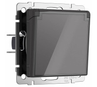 Розетка влагозащищенная с заземлением и с шторками, без рамки с крышкой Werkel Графит акрил W1171244
