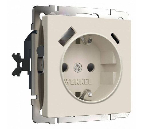 Розетка с заземлением и со шторкой и 2хUSB type A и C, без рамки Werkel айвори матовый W1171762