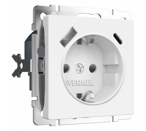 Розетка с заземлением и со шторкой и 2хUSB type A и C, без рамки Werkel белый матовый W1171761