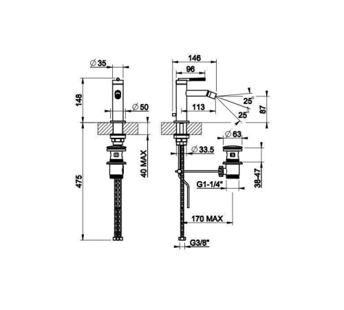 Смеситель для биде Gessi Ingranaggio на 1 отверстие с донным клапаном хром 63507#031