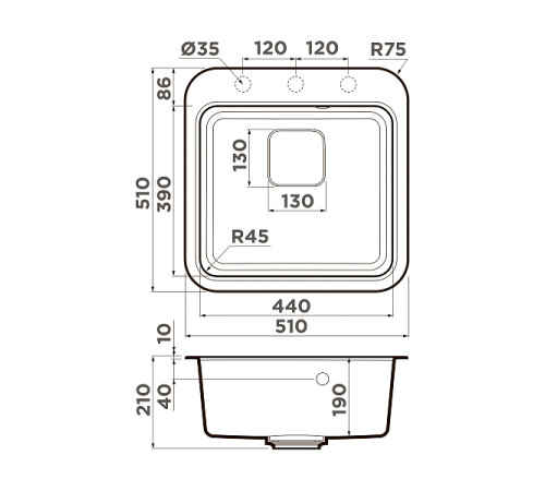 Кухонная мойка Omoikiri Tasogare 51-BL 51x51 см черный 4993742