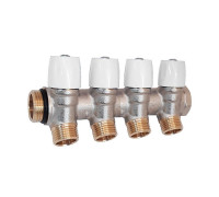 Коллектор латунный никелированный Hoobs 1х4х1/2 EK с вентилями 4 выхода белые маховики HB-6200E7N1004W4A