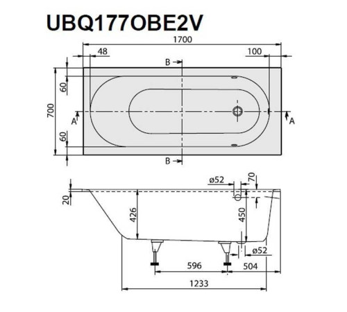 Ванна встраиваемая прямоугольная Villeroy & Boch Oberon 170x70x45 см белый UBQ177OBE2V-01