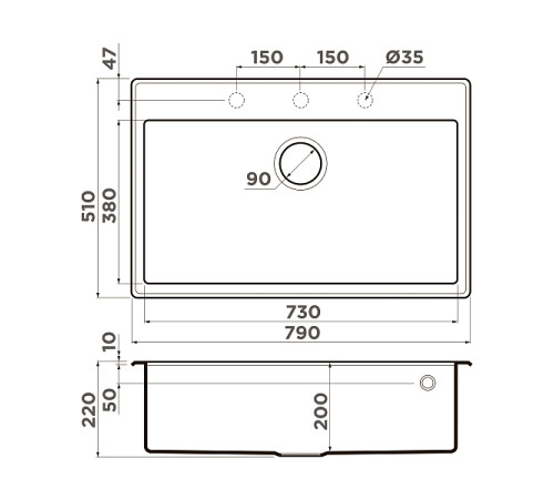 Кухонная мойка Omoikiri Tedori 79-BL Tetogranit 79x51 см черный 4993948
