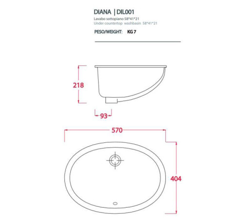 Раковина Artceram DIANA 57х40 см без отверстия белый DIL001 01 00 ACA001