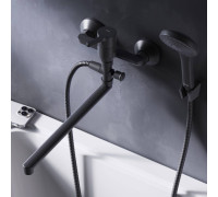 Смеситель для ванны и душа AM.PM X-Joy с длинным изливом и душевым набором черный матовый F85B90122