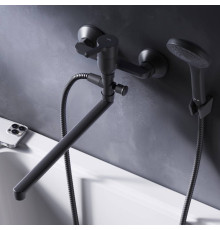 Смеситель для ванны и душа AM.PM X-Joy с длинным изливом и душевым набором черный матовый F85B90122