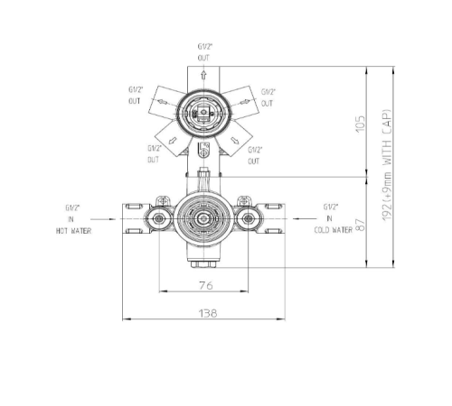Внешняя часть термостата Bossini TEO Z00002.043 на 1-5 выходов Сатинированное золото
