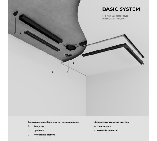 Basic System Алюминиевый профиль для монтажа в натяжной потолок однофазного шинопровода черный 2м 85234/00