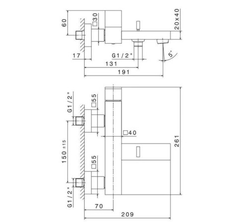 Смеситель для ванны Kerama Marazzi Futura настенный хром 66440KM.21.018