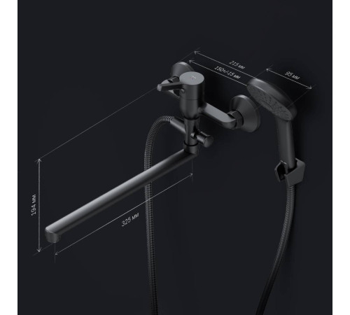 Смеситель для ванны и душа AM.PM X-Joy с длинным изливом и душевым набором черный матовый F85B90122