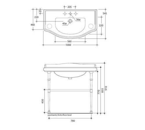 Консоль с раковиной Kerasan Retro 100х46 см напольная золото 7602/105001/730091