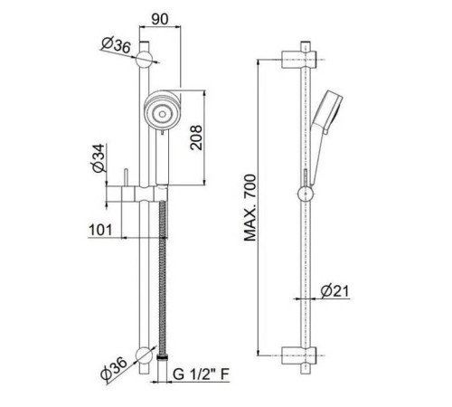 Душевая стойка Kerama Marazzi Nota с ручной лейкой 3 режима и шлангом хром 16182KM.21.018