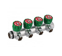 Коллектор латунный никелированный Hoobs 1х3/4 EK с запорно-балансировочными клапанами 4 выхода 03106H