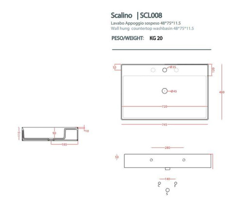 Раковина накладная Artceram Scalino 75х48 см без перелива белый SCL008 01 00
