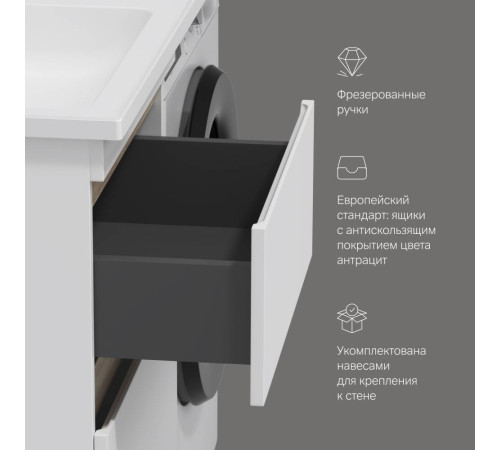 Тумба под столешницу для стиральной машины напольная AM.PM X-Joy 60 см 2 ящика белый глянец M85AFSX0602WG