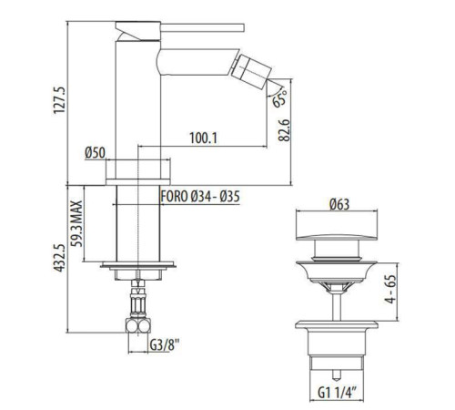 Смеситель для биде Gattoni Circle Two на 1 отверстие с донным клапаном хром 9150/91C0