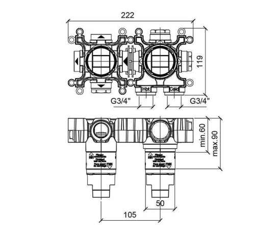 Встраиваемая часть смесителя Almar Modular термостатического на 2 положения E176901