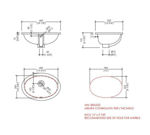Раковина встраиваемая под столешницу Devon&Devon Lily 46х32.5 см белая RALILY460