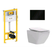 Комплект ELSEN E05 унитаз подвесной 360x530x365 мм инсталляция и клавиша черный матовый EIN5001120E05blackmatt818BSet