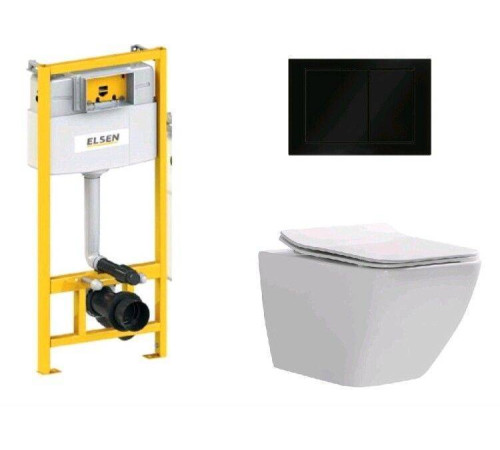 Комплект ELSEN E05 унитаз подвесной 360x530x365 мм инсталляция и клавиша черный матовый EIN5001120E05blackmatt818BSet