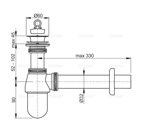 Сифон для раковины Alcaplast A437 бутылочный 1 1/4 x 32 мм с выпуском и пробкой хром A437