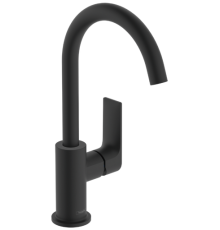 Смеситель для раковины Hansgrohe Rebris E 222 мм со сливным гарнитуром черный матовый 72576670