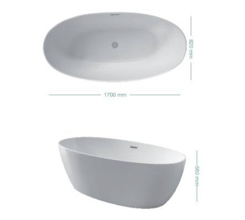 Ванна отдельностоящая акриловая Kerasan Flo 170х82 см со сливом click-clack 742901