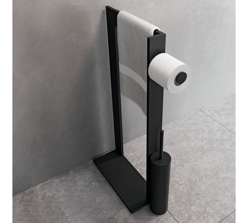Стойка напольная Novellini Kuadra с полотенцедержателем держателем бумаги и ершиком черный матовый R90AKFPSRS-H